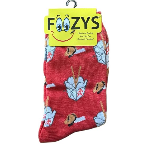 NWT Foozys Red Novelty Chinese Takeout Box Print Socks Women's One Size - Picture 1 of 4